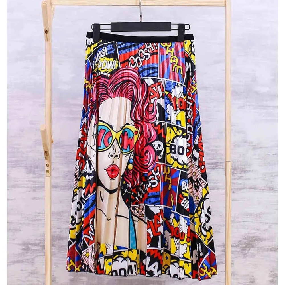 Pop Art Print Midi Skirt